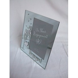 "Engaged" 6x4" Mirrored Glass Photo Frame with Champagne Flutes Motif