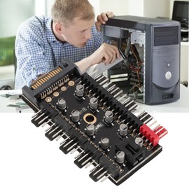 Plyisty PC Case Fan Hub, CPU Fan Hub, PC 10 Port 12V with 4 Pin Fan Connector, PWM Function, Temperature and Speed Control