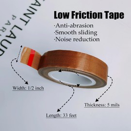 ZAYOIZY 2-Rolls Drawer Slide Tapes, Low Friction Tape, Slippery Woven Glide Tape, 1/2Inch x 33Feet Wear-Resistant Sliding Tape for Reducing Drag and Noise,for Wood Dresser Drawer/Cabinet/Desk, Brown