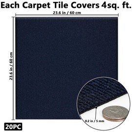Orgthin Carpet Tiles Peel and Stick, Self Adhesive Carpet Floor Tile 24" x 24", Dark Blue Soft Padded Flooring Sticker, Home Decor for Bedroom Living Room Office, 20 Tiles per Box