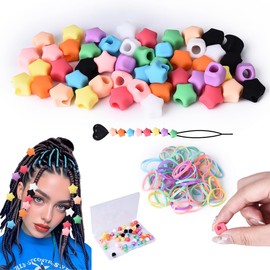 Echoed Elegance 50PCs Silicone Pony Beads Silicone Hair Beads for Bracelet Making Mixed Colors Star Kandi Beads Focal Beads for Hair Braiding Pens DIY Crafts Key Chains Decorations