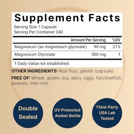 NatureBell Magnesium Glycinate Capsules 500mg | 240 240 Count (Pack of 1)