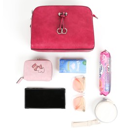 TECPEX Triple Zipped Sections PU Strap Cross Body Camera Bag Women With Metal Ring Details Ladies Girls Shoulder Bag (Light Pink)