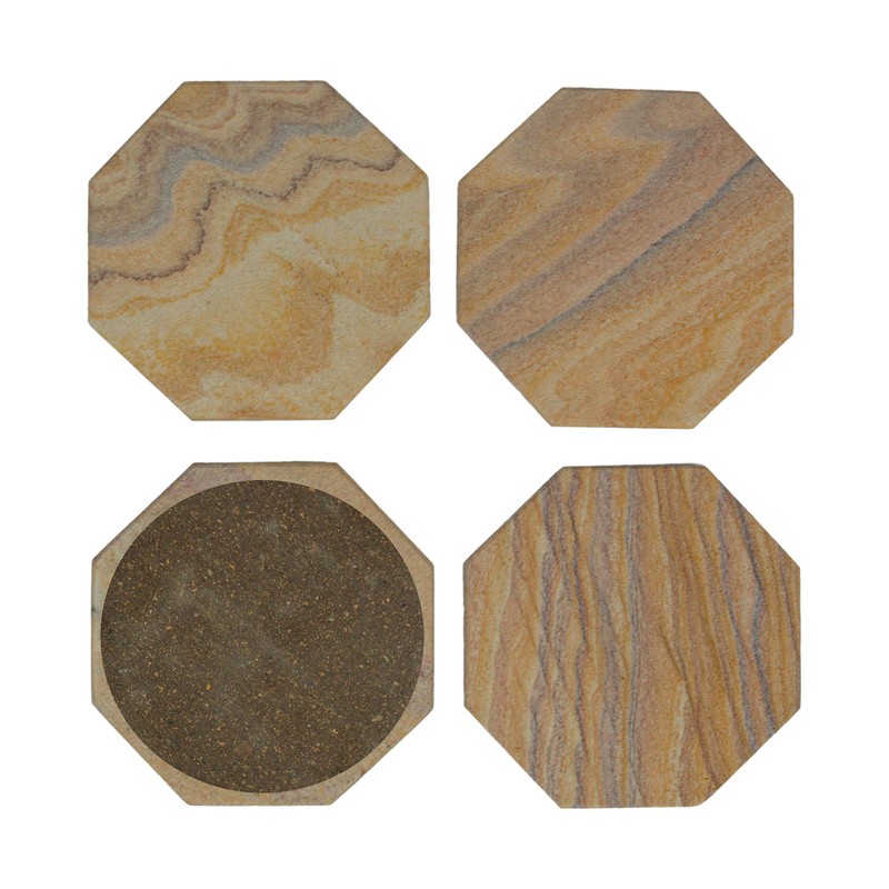 Marbco Sandstone Water Absorbent Hand Crafted Octagon Coasters for Drinks-