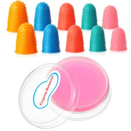 10 Pieces Rubber Fingers with 1/2 Oz Fingertip Moistener, Non-Slip Fingertips Thick Reusable Finger Protector for Paper Bills Document Counting Collating Sorting Task