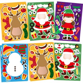 VABAMNA Christmas Make-a-face Stickers, 32 Sheets Christmas Stickers Make Your Own Sticker with Snowman Elk Christmas Crafts for Kids for Xmas Party Favor Supplies Holiday Game Rewards