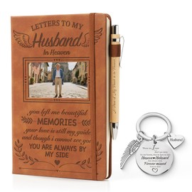 EliteSign Letter to My Husband in Heaven Leather Journal Sympathy Gifts for The Loss Of Husband, Leather Journal A5 Notebook and Angel Keychain, Bereavement Memorial Travel Photo Diary With Wood Pen