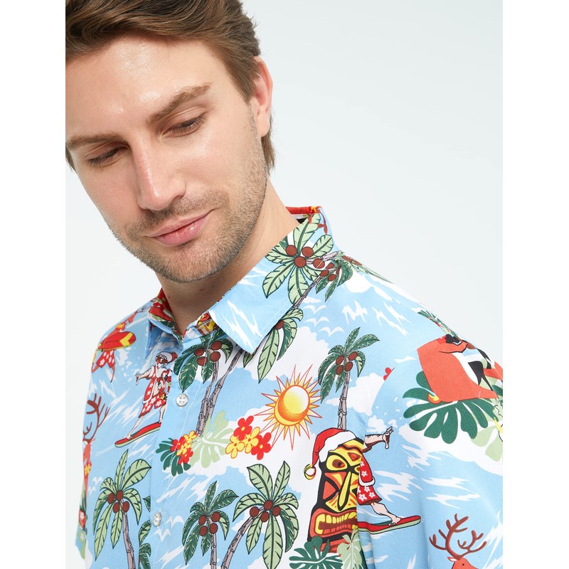 SSLR Camisas de Navidad hawaianas para hombre, Azul, Large
