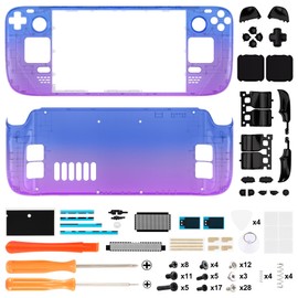 eXtremeRate Gradient Translucent Bluebell Faceplate Back Plate Shell for Steam Deck LCD, Handheld Console Replacement Housing Case, Custom Full Set Shell with Buttons for Steam Deck - Console Without