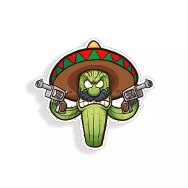 Reel Sticky Angry Cactus Sticker Mexican Sombrero Pistol Car Cup Laptop Window Bumper Decal