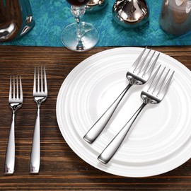KEAWELL Premium Louis Serving Spoons, 18/10 Stainless Steel, Fine Spoon Set with Squared Edge, Dishwasher Safe, Silver Serving utensils (Serving Forks, Set of 2)