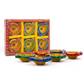 Earthen Diya Handmade Clay Terracotta Diwali Diya Oil Lamps for Pooja Deepak Decoration Rangoli Diva Deepam Decorative Lighting Accessories Traditional Indian Festival Décor (Circle Shape - Set of 6)