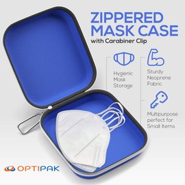 OPTIPAK Mask Storage Case - Neoprene Face Covering Mask Holder with Zipper & Carabiner Keychain - Portable Mask Storage Clip to Purse, Backpack, Bag (3Pk, Assorted)