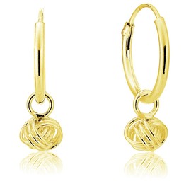 DTPSilver - 925 Sterling Silver and Yellow Gold Plated Hoops Earrings 14 mm and Dangling Knot