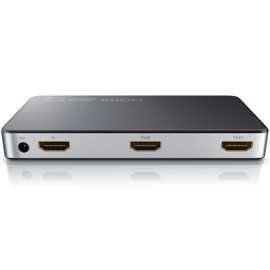 CSL - HDMI Splitter 4K UHD Satellite Splitter 2160p 4K 30Hz, Full HD 144 Hz, 1 in 2 Out, CEC, HDCP, 3D Ready, Deep Colour 30 Bit 36 Bit 48 Bit, Gold-Plated Contacts - Black/Silver