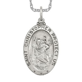 IceCarats 925 Sterling Silver Vintage Saint Christopher Hockey Goalie Stick Puck Glove Medal Patron of Travelers Athletes Protection Necklace Charm Sports Pendant Chain 16 inch 32mm x 15mm 15 mm