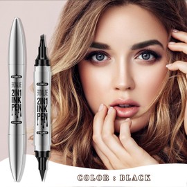 Waterproof Microblading Eyebrow Pen - 2 in 1 2024 New Double Ended Magic Precise Eyebrow Pen Microblade Effect Eyebrow Pencil Brow Contouring Pen with 4 Micro Fork Tip (Black)