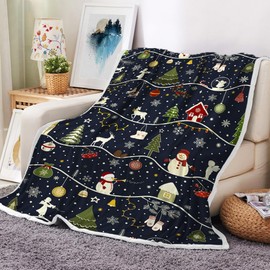 Manta de Navidad azul, manta de franela con estampado de muñeco de nieve de invierno con diseño de muñeco de nieve, suave y cálida, acogedora manta de Navidad para sofá, cama, decoración del hogar, 50