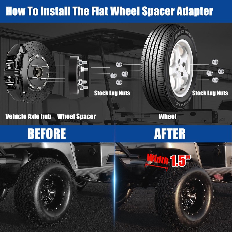 JiiinMiiin 4X4 1.5"(38mm) Golf Cart Wheel Spacers Adapters with Hub