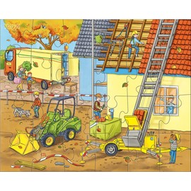 HABA 305469 Jigsaw Puzzles on the Construction Site, Puzzle Collection with 3 Construction Site Motifs for Children from 4 Years, Construction Site Puzzles with 24 Pieces Each for Training