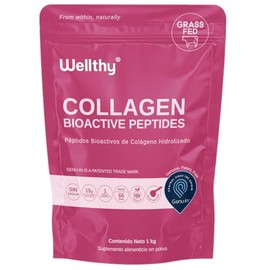 Wellthy Colageno Hidrolizado Puro 1kg. Péptidos de Colágeno Bioactivos Genu-In, 66 Porciones por Envase, 1 Solo Ingrediente, SIN Azúcar, Scoop...     