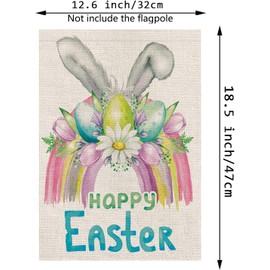 Happy Easter Garden Flag Rainbow Burlap Vertical Double Sided Holiday Bunny Flowers Outdoor Yard Decor 12.5x18 Inch