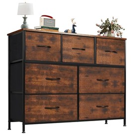 OLIXIS Dresser for Bedroom, 7 Storage Fabric Drawers, Metal Frame and Wooden Top, Tall Storage Drawer Dresser for Closet with Easy Pull Handles for Living Room, Entryway, Small Space Rust