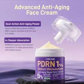 Anti-Aging Repair Face & Neck Cream, 10,000ppm Salmon DNA PDRN, 50,000ppm Pure Planted-Advanced Squalane, NAD+, Retinol & Collagen, Firming, Hydrating, Soothing Repair for All Skin Types，1.85 Fl Oz