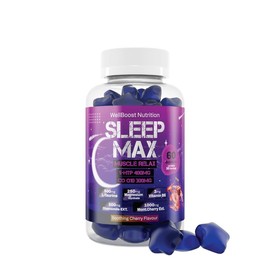 SleepMax Gummies 5 HTP 400mg, CO-Q10 300mg, L-Taurine 500mg, Magnesium 250mg, Chamomile Extract 500mg, MontCherry Extract 1000mg and Vitamin B6 3mg with Sooting Cherry Flavour Gummies