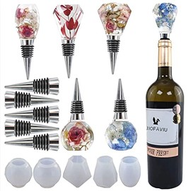 JIOFAVIU 5Pcs Wine Bottle Stopper Crystal Epoxy Silicone Mold with 5Pcs Stopper,Bottle Stopper Resin Molds Set2