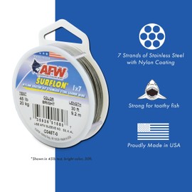 American Fishing Wire Surflon, Nylon Coated 1x7 Stainless Steel Leader Wire, 90 lb Test, .036" Diameter, Black, 30 ft