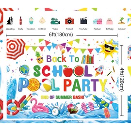 Back to School Pool Party Backdrop End of Summer Bash Photography Background First Day of School Banner for Student Summer Swimming Pool Party School Decorations Supplies (70x40 inch (6x4FT))
