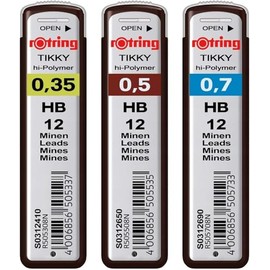 rOtring Hi-Polymer Leads Set of 3 Packs of 12 Leads | 0.35mm, 0.50mm | 0.70mm | Hardness: HB