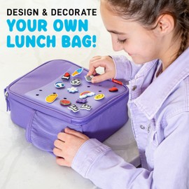 Fit & Fresh Charm Lunch Bag For Kids, Thermal Insulated Lunch Box For Kids Boys & Girls With Shoe Charm Slots For Personalization, School Lunch Box, Purple