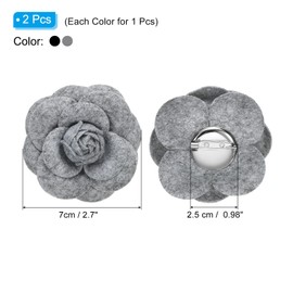 PATIKIL Camellia Fabric Pin, 2 Pcs Flower Brooch Artificial Flowers Brooches for Women Girls Cloth Wedding Party Decor Accessories Jewelry Gift, Grey/Black
