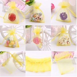 Wuligirl 100pcs Sheer Organza Bag 4X6 with Drawstring Jewelry Pouches Bags for Party Wedding Favor Candy Seashell Gift Bags (Yellow)