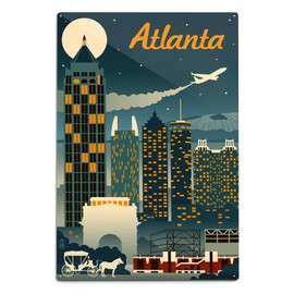 Lantern Press Atlanta, Georgia, Retro Skyline (12x18 Aluminum Wall Sign, Wall Decor Ready to Hang)