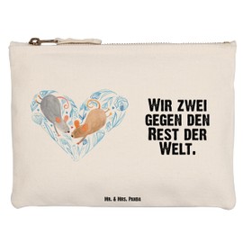 Mr. & Mrs. Panda Cosmetic Bag, Pencil Case, M, Make-Up Bag, Mice Heart with Saying, White