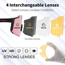 FEISEDY Polarized Sports Sunglasses with 4 Interchangeable Lenses, Cycling Running Mirrored Goggles Mens Women UV400 B0279