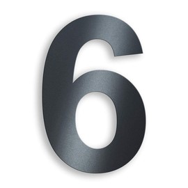 Metzler House Number Made of Solid Steel in Anthracite RAL 7016, Anthracite Grey, Fine Structure, Powder Coated, Arial Font, Height 20 cm, Number 6