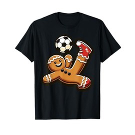 Gingerbread Plays Football Bike Kick Cookie Christmas T-Shirt, black