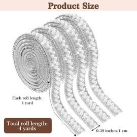 4 rollos de tiras adhesivas de perlas, cinta adhesiva de cristal de diamantes de imitación, rollo de pegatinas de perlas, hilo de diamantes de imitación, tiras de perlas para manualidades DIY