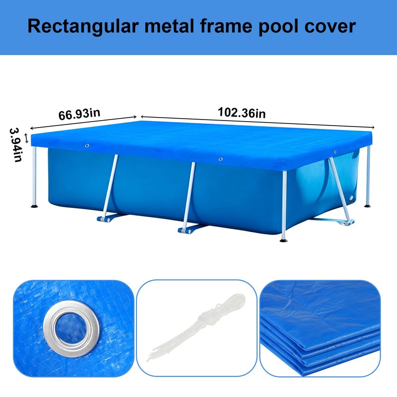 8.5 x 5.5’ Rectangular Pool Cover for Frame Above Ground