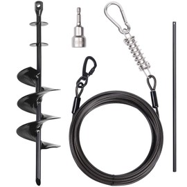 Heavy Duty Dog Tie Out Cable 30ft with Stake - 360° No Tangle Swivel, Spiral Anchor for Dogs up to 210 lbs, Yard Camping Use