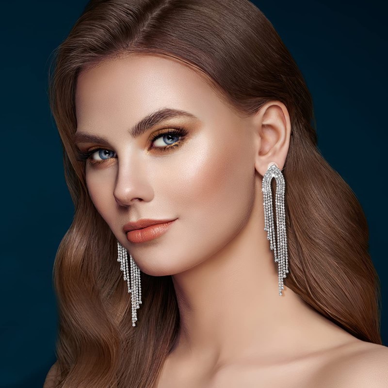 Tassel Earrings Gold Glitter Rhinestone Large Earrings Long Boho Tassel