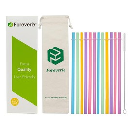 FOREVERIE 12 Count Solid Color Reusable Plastic Straws - 9 Inches Hard Plastic for 20 oz/30oz Tumblers (Fits Most Brands) - Replacement Drinking Straws Includes Brush (Mixed Colours)