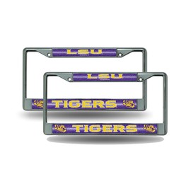 LSU Tigers - Sparkly Glitter Bling Look - Chrome License Plate Frame - Set of 2 Frames