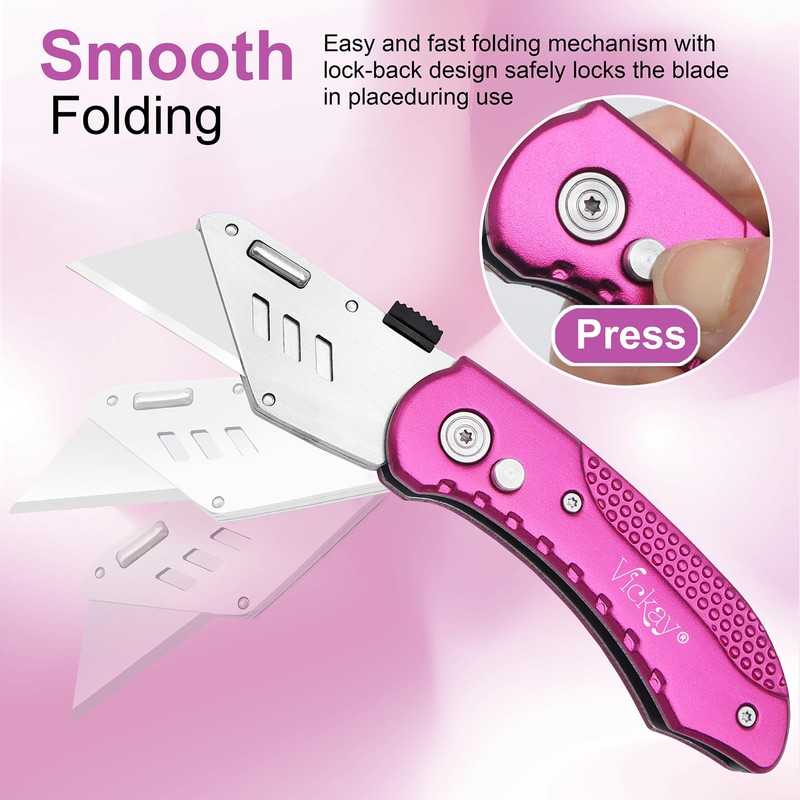 Vickay Folding Utility Knife, Box Cutter with 5 SK5 Quick