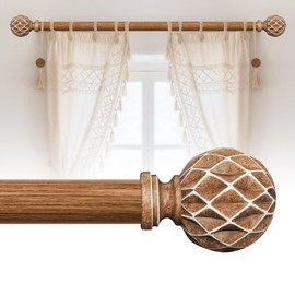 TKZTKZ Wood Curtain Rods for Windows 32 to 45:Boho Wooden Curtain Rod for Bedroom Livingroom Farmhouse 1 Inch Heavy Duty Rustic Curtain Rod with Decorative Imitation Wood Grain Easy Install Adjustable