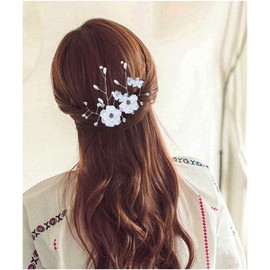 Yheakne Wedding Pearl Crystal Hair Pins Silver Flower Pearl Hairpins Decorative Hair Pins Heapieces Bridal Hair Accessories for Bride and Bridesmaid 2Pcs